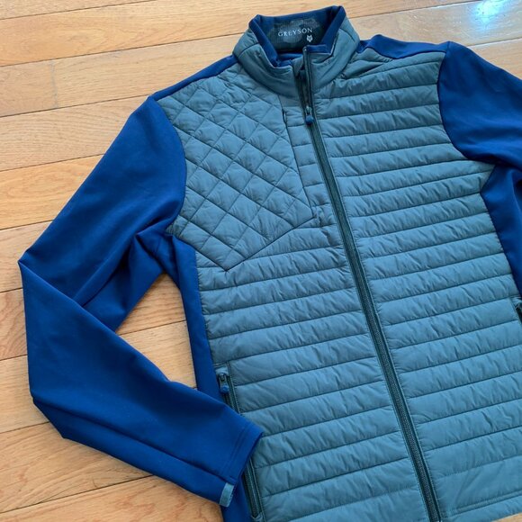 Greyson Yukon Hybrid Full Zip Midlayer Jacket Mens M Quilted Golf Blue Gray - Picture 2 of 12